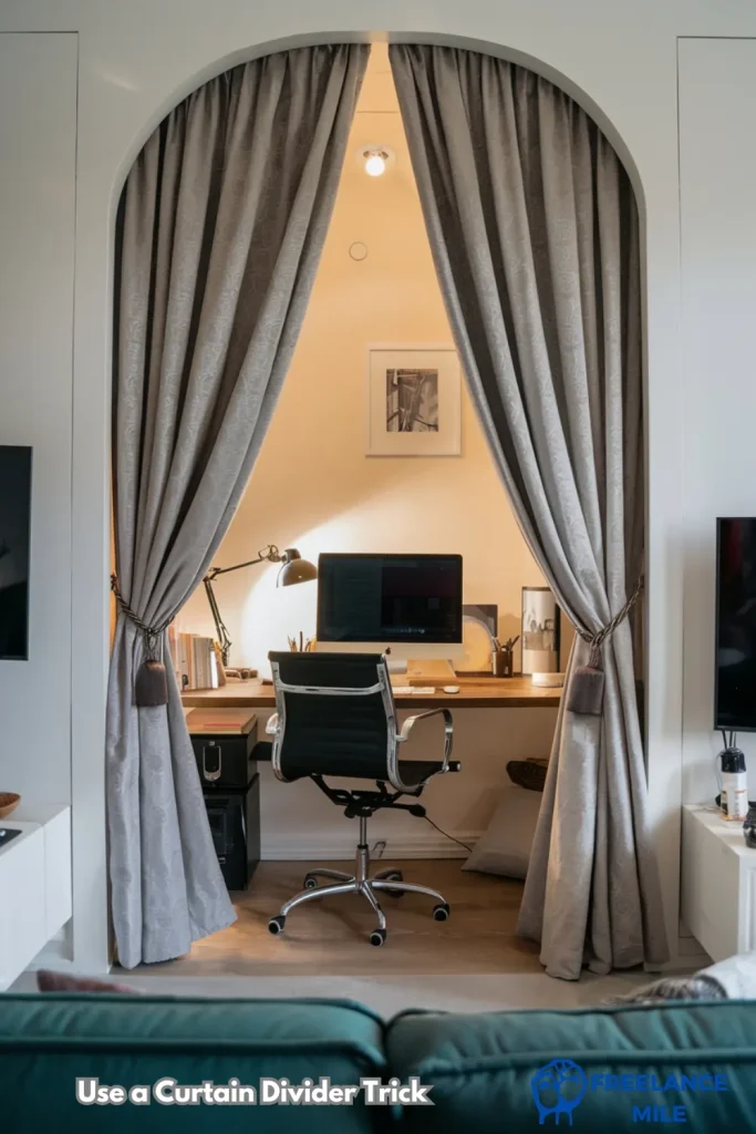 work from home office - Use a Curtain Divider Trick work from home office - Use a Curtain Divider Trick