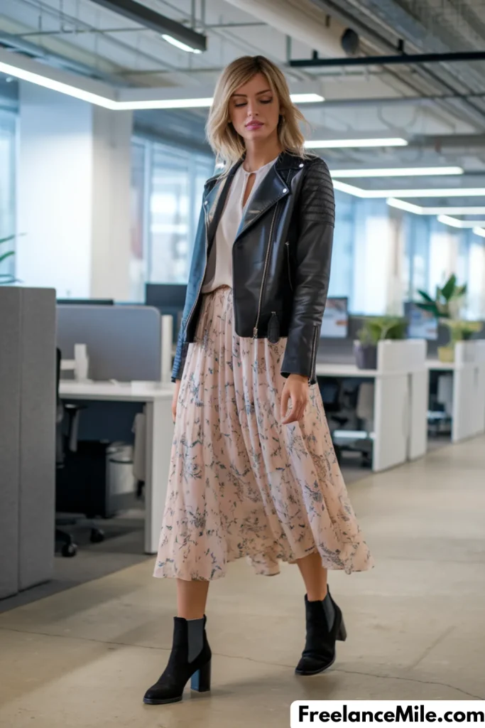 Leather Jacket + Floral Skirt Duo Leather Jacket + Floral Skirt Duo