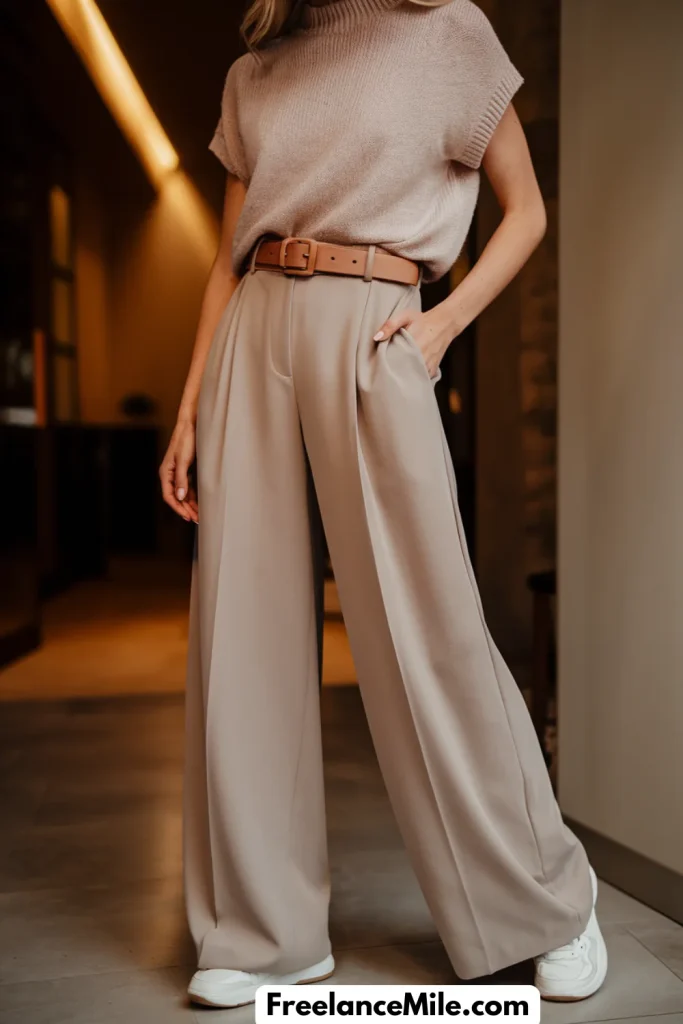 Wide-Leg Pants + Knitted Tee Combo Wide-Leg Pants + Knitted Tee Combo