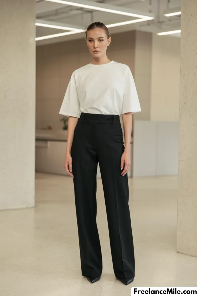 White T-Shirt + Black Trousers White T-Shirt + Black Trousers