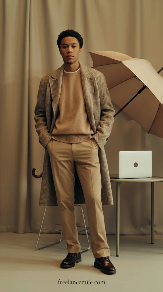Longline Coat + Cashmere Crew + Straight-Leg Chinos Longline Coat + Cashmere Crew + Straight-Leg Chinos