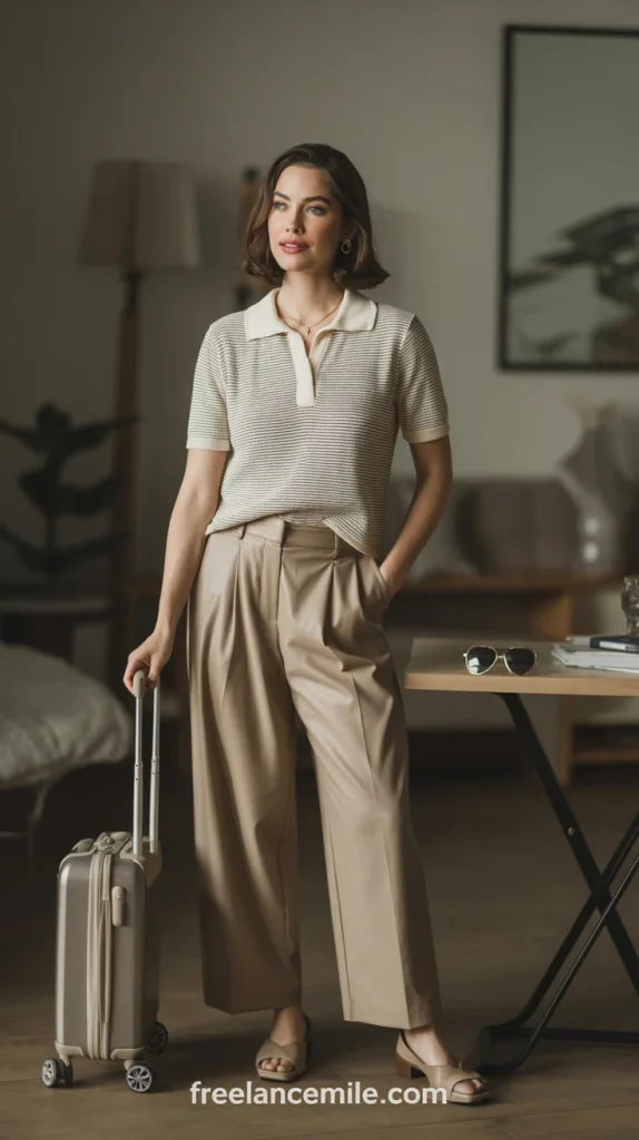 Short-Sleeve Knit Polo + Cropped Wide-Leg Trousers Short-Sleeve Knit Polo + Cropped Wide-Leg Trousers