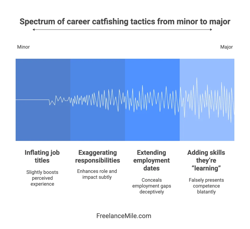 Spectrum of career catfishing tactics from minor to major Spectrum of career catfishing tactics from minor to major