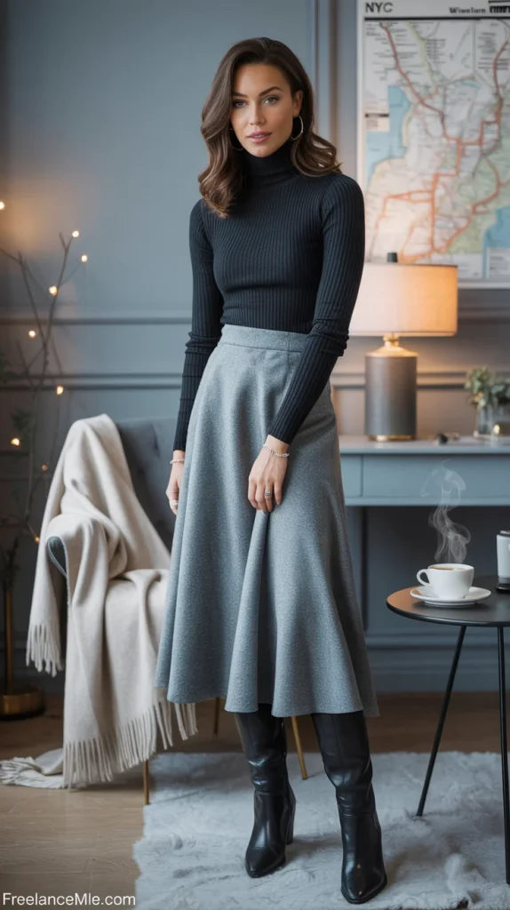 Turtleneck + Wool Midi + Knee-High Boots Turtleneck + Wool Midi + Knee-High Boots