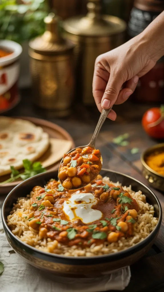 Indian-spiced chickpea masala with brown rice Indian-spiced chickpea masala with brown rice